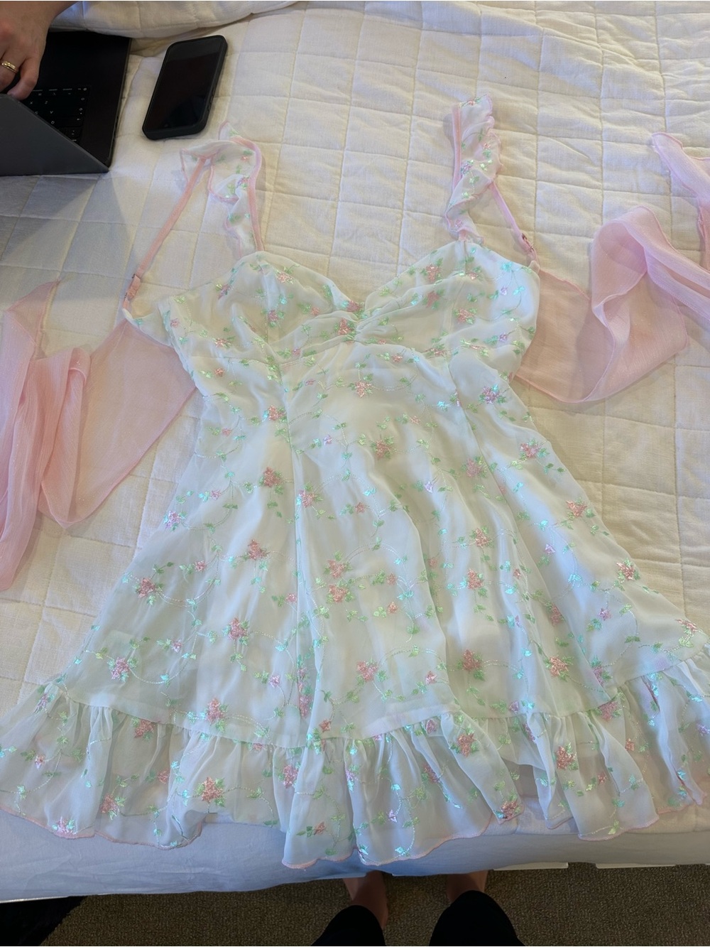 Lucy in the Sky Floral Chiffon Dress in White - Picture 2 of 6